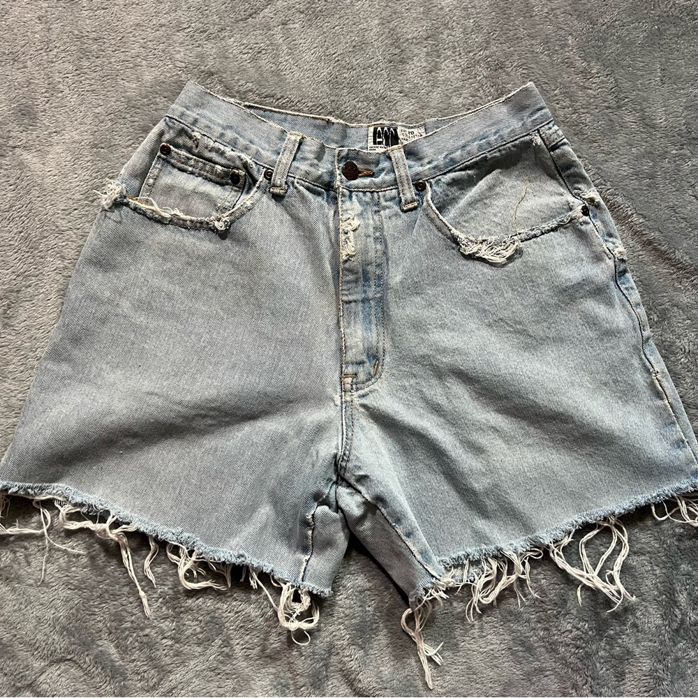 Vintage Distressed Light Wash Denim Shorts